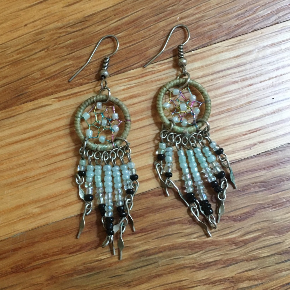 Dream catcher earrings, teal